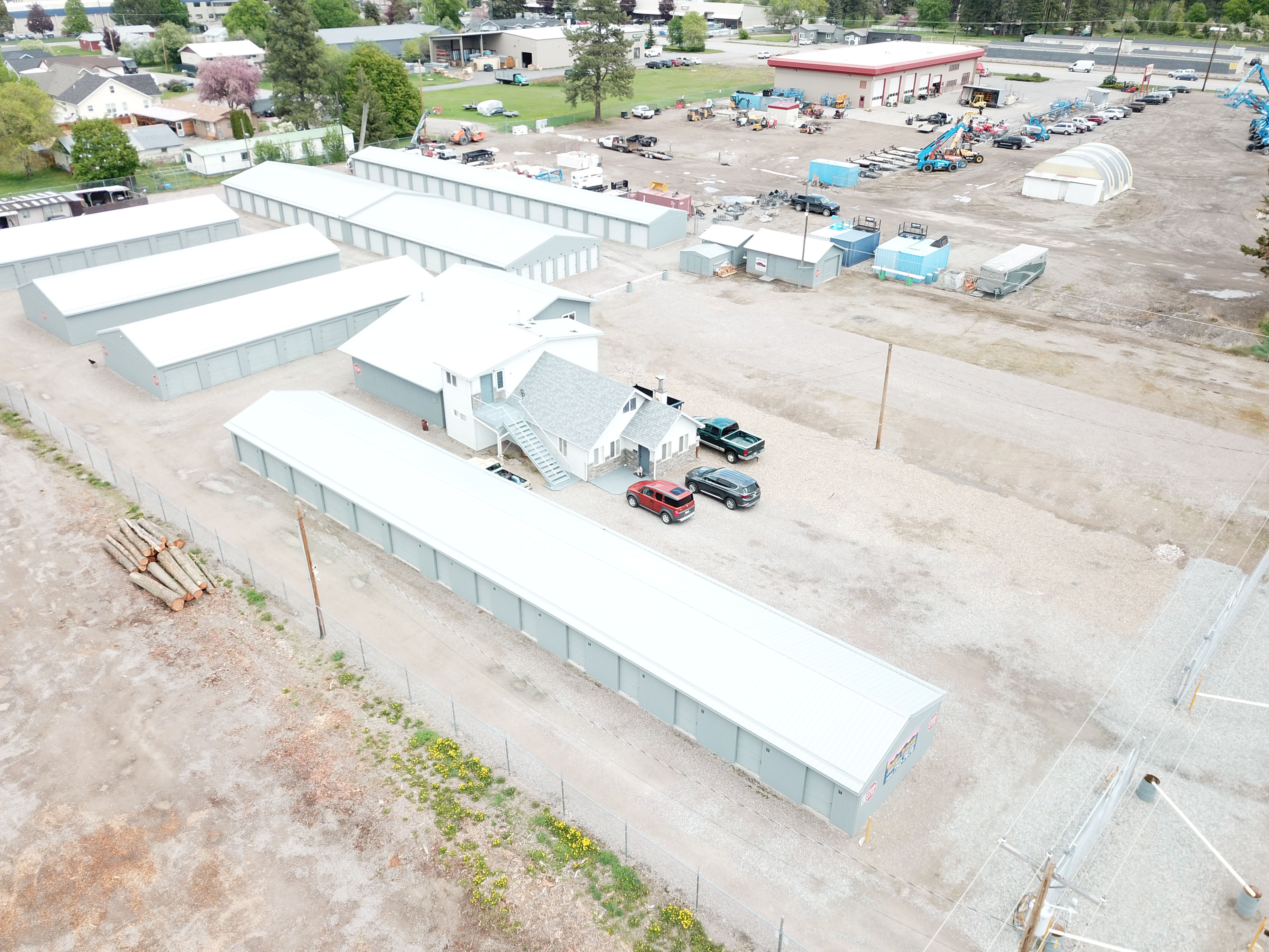 Aerial view of Sunset Storage self-storage facility in Kalispell, Montana