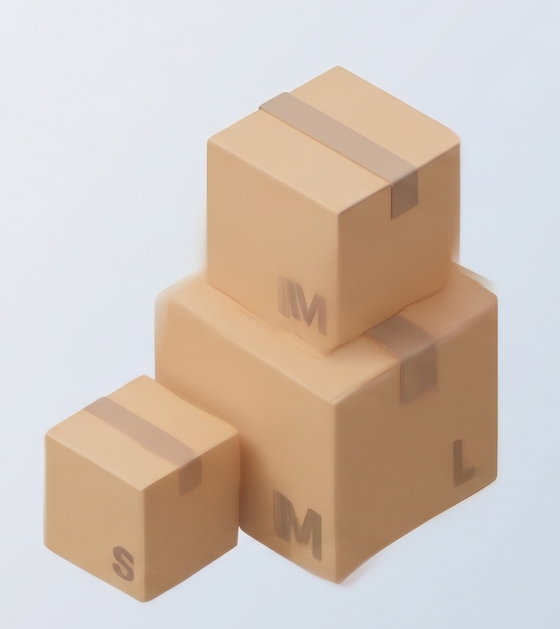 Stack of moving boxes in three sizes